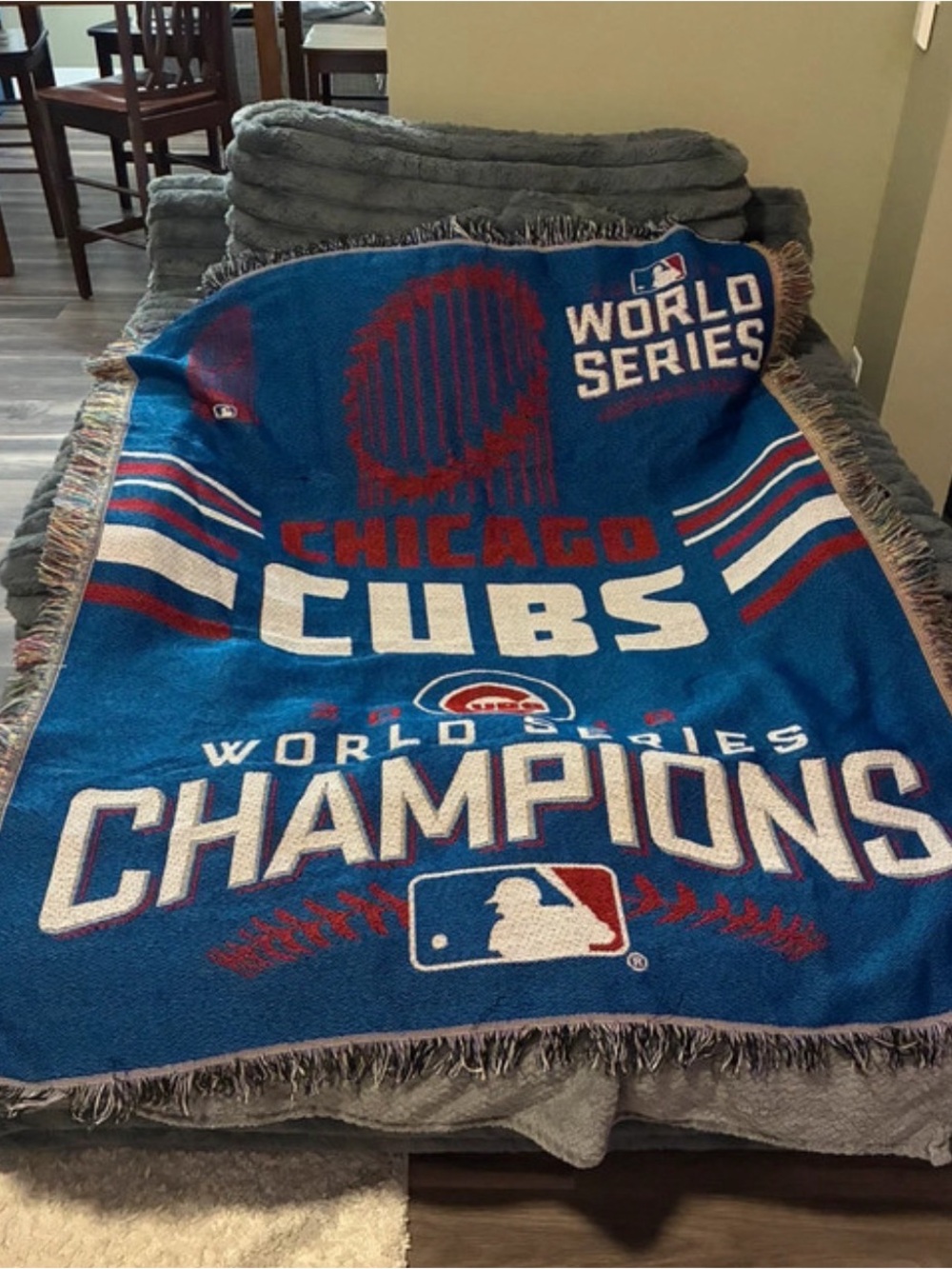 MLB Vintage Chicago Cubs World Series Champions Throw Blanket - Blue/Red/White